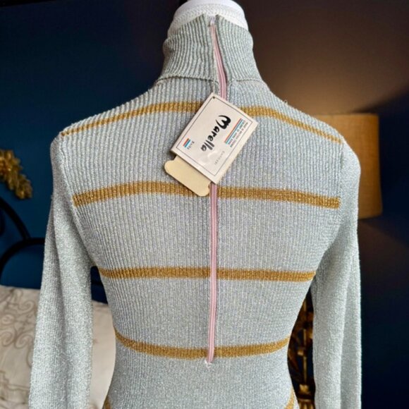 70s Vintage NWT Metallic Silver and Bronze Turtleneck Maxi Dress - Picture 8 of 16